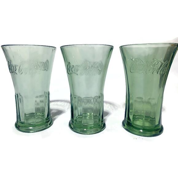 Coca Cola Glasses Green Thick and Heavy by Libbey Retro Look Lot of 3 - Picture 3 of 6